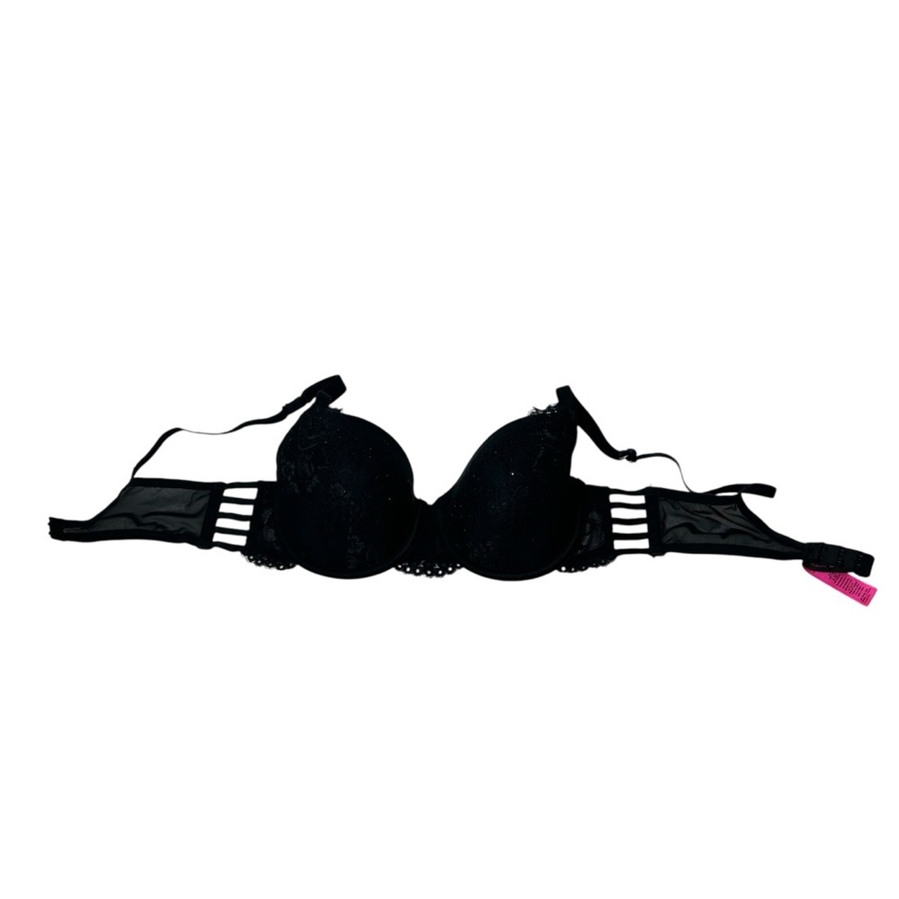 La Seuza So Free Black Lace Embellished Gem Statement Bra 36B Open Sides Cut Out